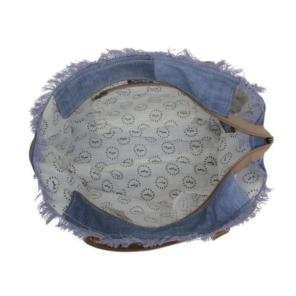 Retro Denim 90s Vibe Tribal Myra Bag Rug & Leather Tote satchel Aztec New - Picture 5 of 6